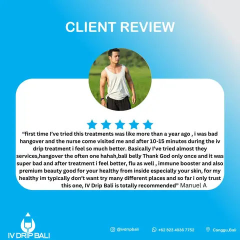 Client review 2, shared on the IV DRIP BALI Instagram account