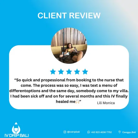 Client review 5, shared on the IV DRIP BALI Instagram account
