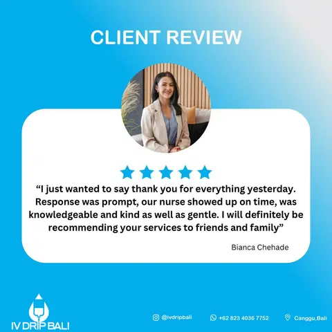 Client review 6, shared on the IV DRIP BALI Instagram account