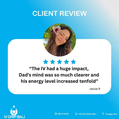 Client review 8, shared on the IV DRIP BALI Instagram account