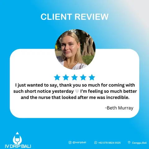 Client review 1, shared on the IV DRIP BALI Instagram account