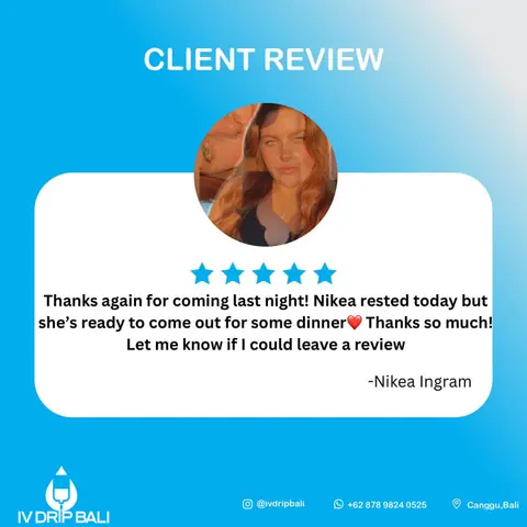 Client review 3, shared on the IV DRIP BALI Instagram account