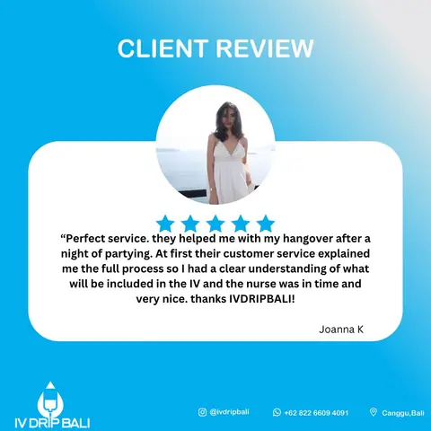 Client review 10, shared on the IV DRIP BALI Instagram account